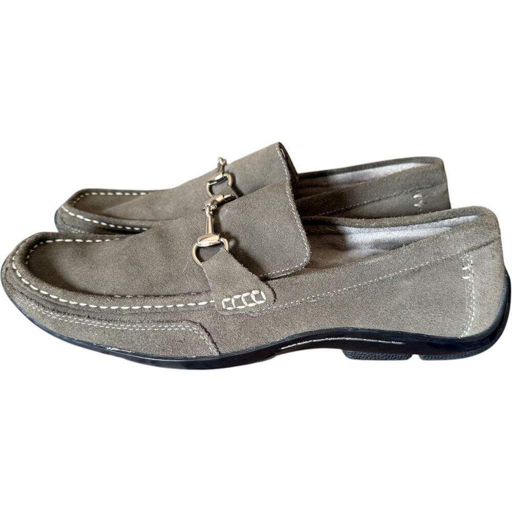 Mens Stacy Adams Newcomb Gray Suede Moc-Toe Slip-On Horse Bit Loafers - Sz 11